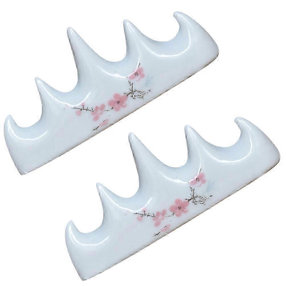 White Ceramic Calligraphy Pen Rack for Brush Placement 2Pcs
