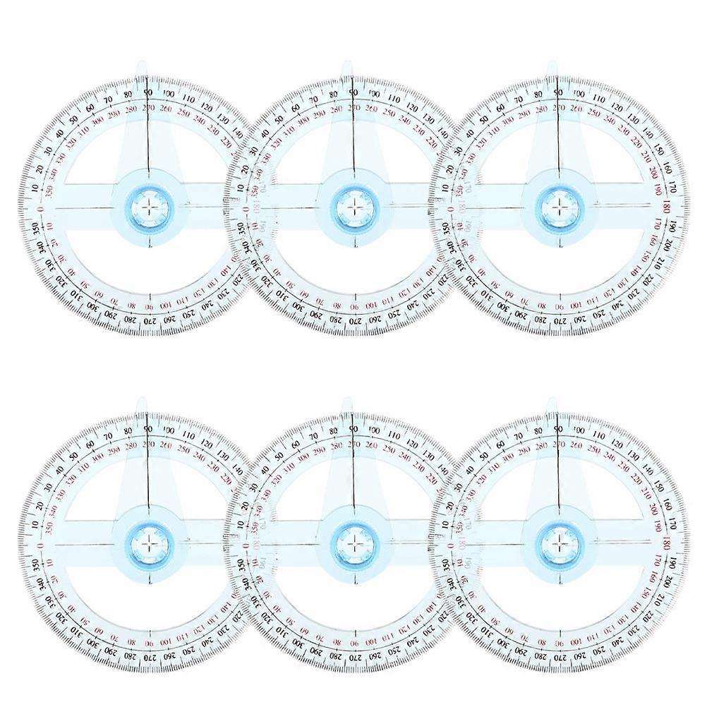 6Pcs Clear Plastic Protractor Ruler for Measuring with Rotating Indicator