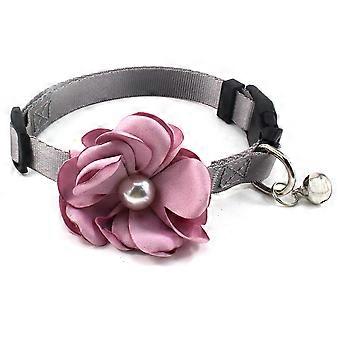 Collare per cani con fiore, collare per gatti con campanellino - Collare per animali domestici fatto a mano con fiore di geranio e stami di perla, anello a D per guinzaglio e campanellino, regolabile per cani di piccola taglia