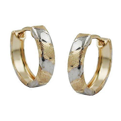 Creole earring 11x3mm hinged bicolor rhodium-plated diamond-cut 9K gold, SKU: GL_431191