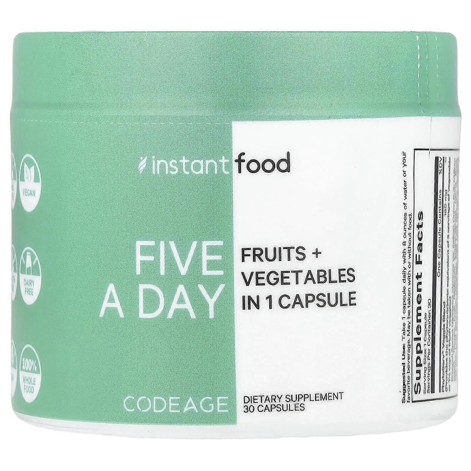 Codeage, Five A Day, Fruits + Vegetables in 1 Capsule, 30 Capsules
