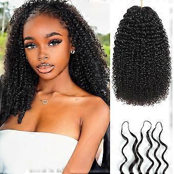 Cabelo humano crespo cacheado para crochê, sem nós, pré-separado, com textura de penas, leve, reutilizável, extensões de cabelo Remy para mulheres, cor preta natural.