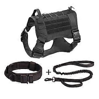 Dog Harness Military Dog Vest Collar Leash With Pouch And Patch, No Pull Tactical Dog Vest For Large Dog-Black M
