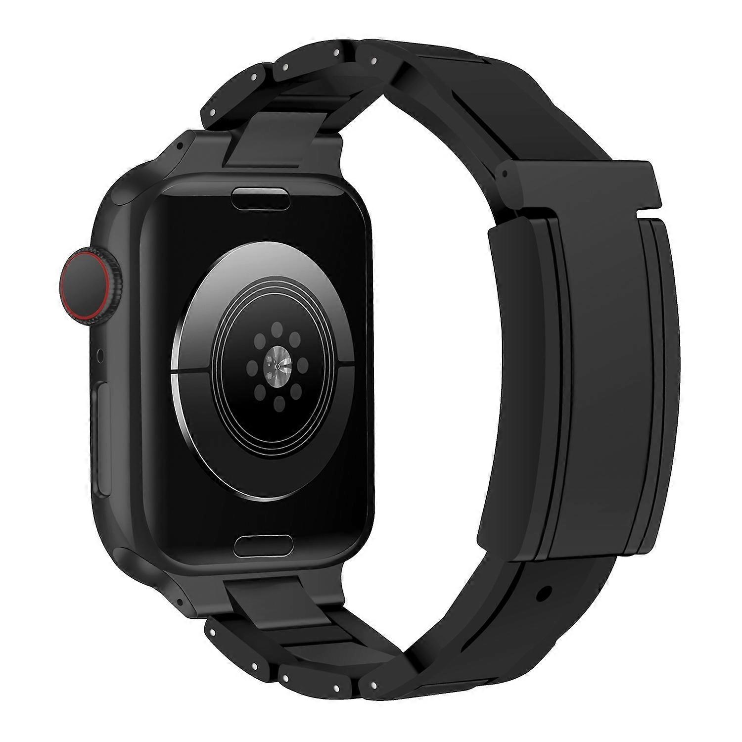 For Apple Watch Series 10 46mm / 9 8 7 45 / 6 SE 5 4 44mm Design Magnetic Buckle Stainless Steel Band Black