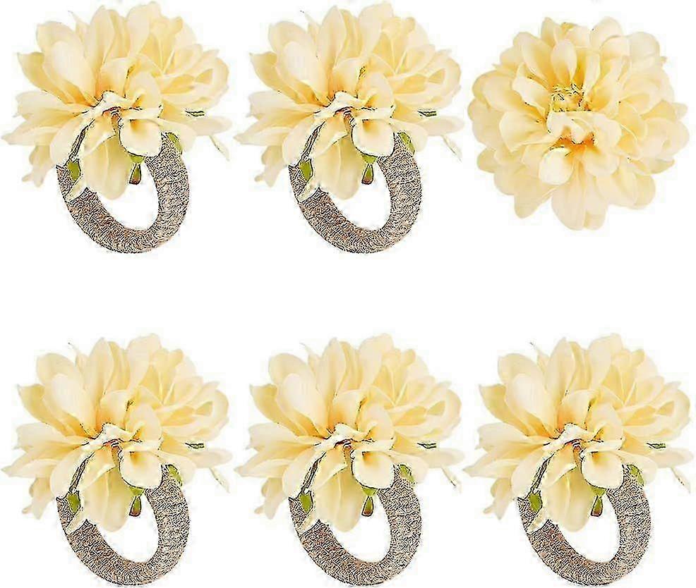 6Pcs Handmade Floral Napkin Ring Holders Bionic Twine Loop Dinner Table Decor