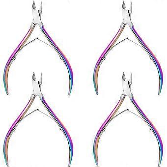 4PCS Professional Cuticle Nippers Set, Sharp Stainless Steel Manicure Pedicure Kit, Rainbow Cuticle Trimmer Clippers for Nail Salon & Home Use