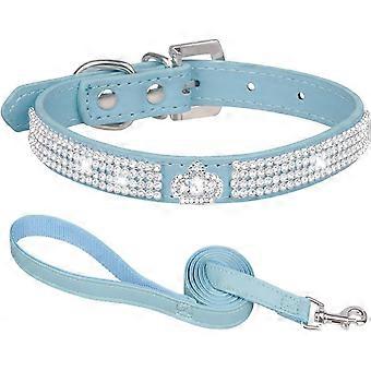 Small dog collar, rhinestone dog collar and leash, leather dog collar,