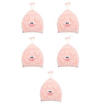 Hair Drying Towel Cap Cartoon Design for Women Absorbent 5Pcs Pack