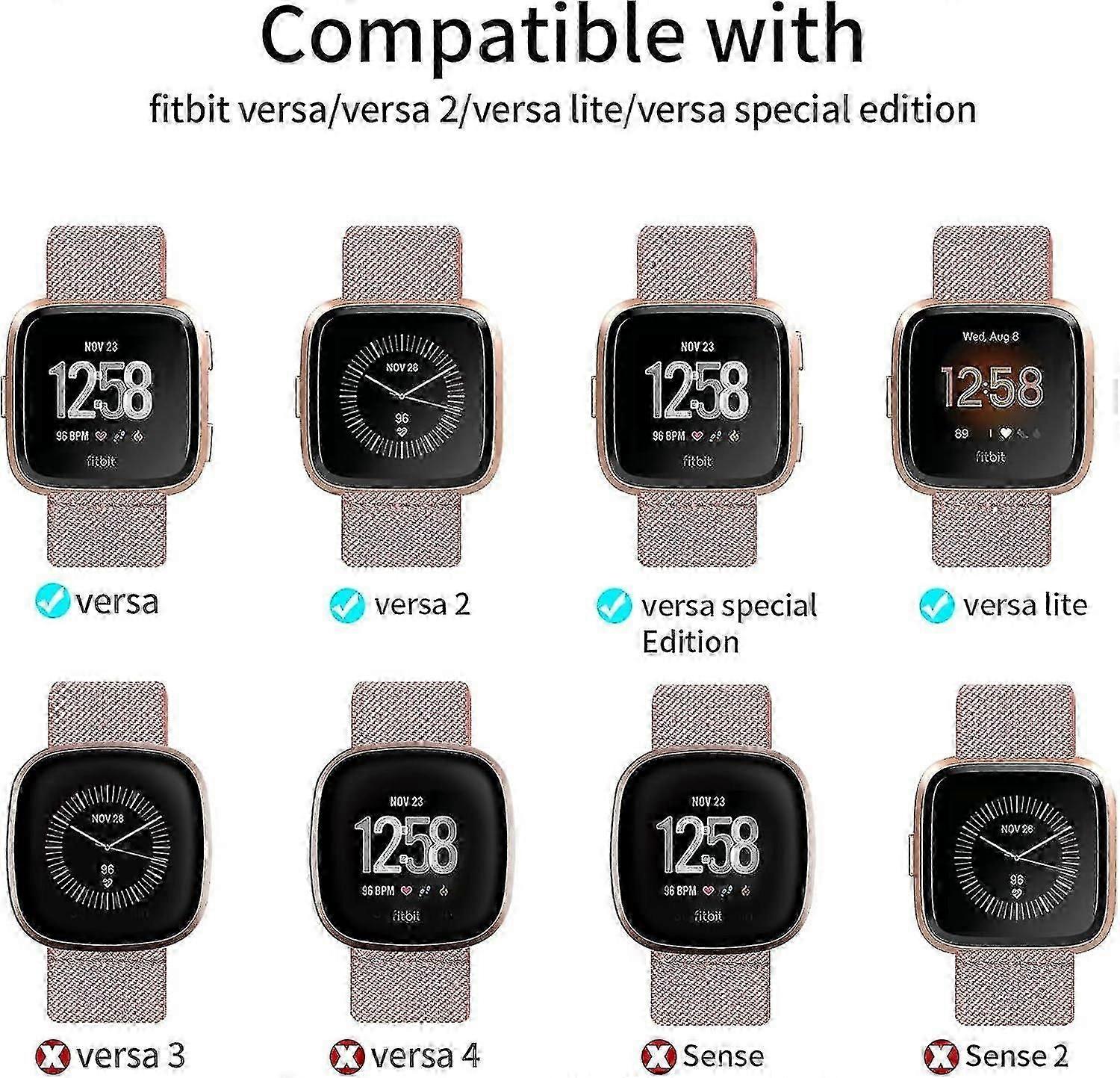 5 Pack Straps For Fitbit Versa 2/se: Adjustable Stretch Nylon Bands
