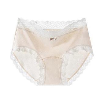 Damesonderbroek met middelhoge taille, gemaakt van puur katoen, antibacterieel en met kanten afwerking, comfortabel en geschikt voor vrouwen in grote maten.