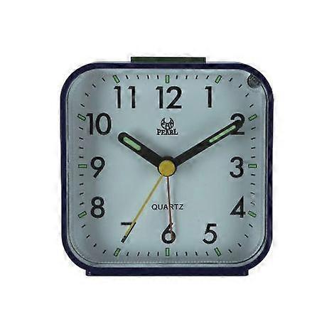 Silent analog alarm clock. Square bedside clock. Quartz clock with snooze function and glossy black backlight.