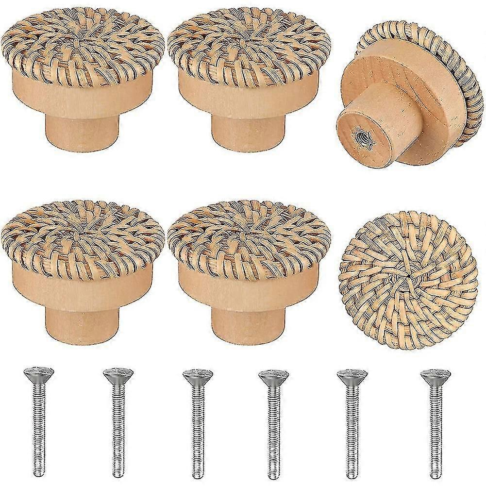 Boho Rattan Dresser Knobs Round Screws Compatible Boho Furniture Knobs 6pcs