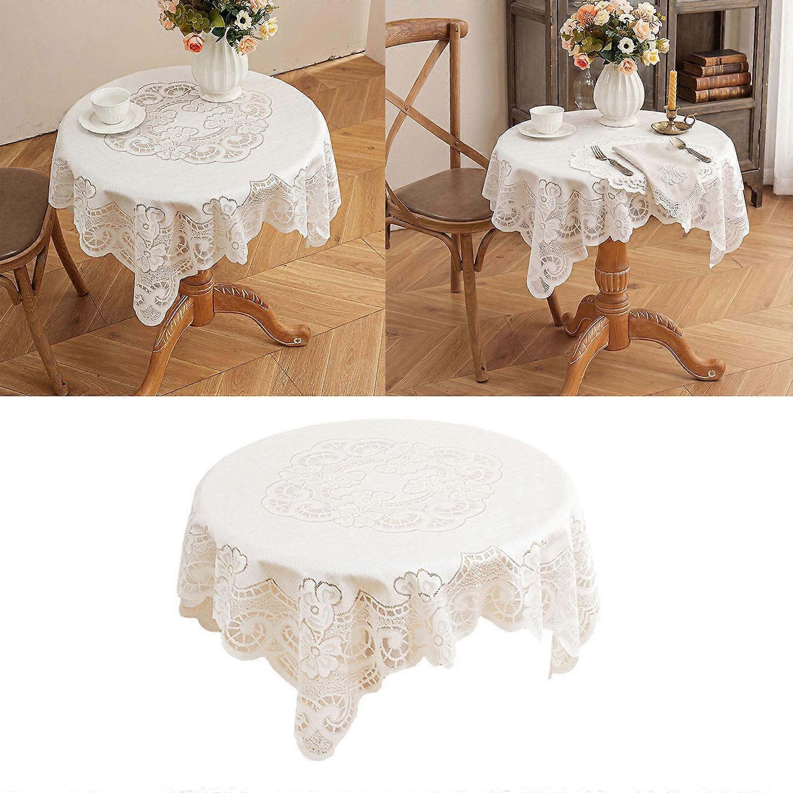 Flower-Pattern Openwork Tablecloth in Polyester, Decorative Square Table Cover with Pale Accent for Dining and Round Table Presentation Multicolor