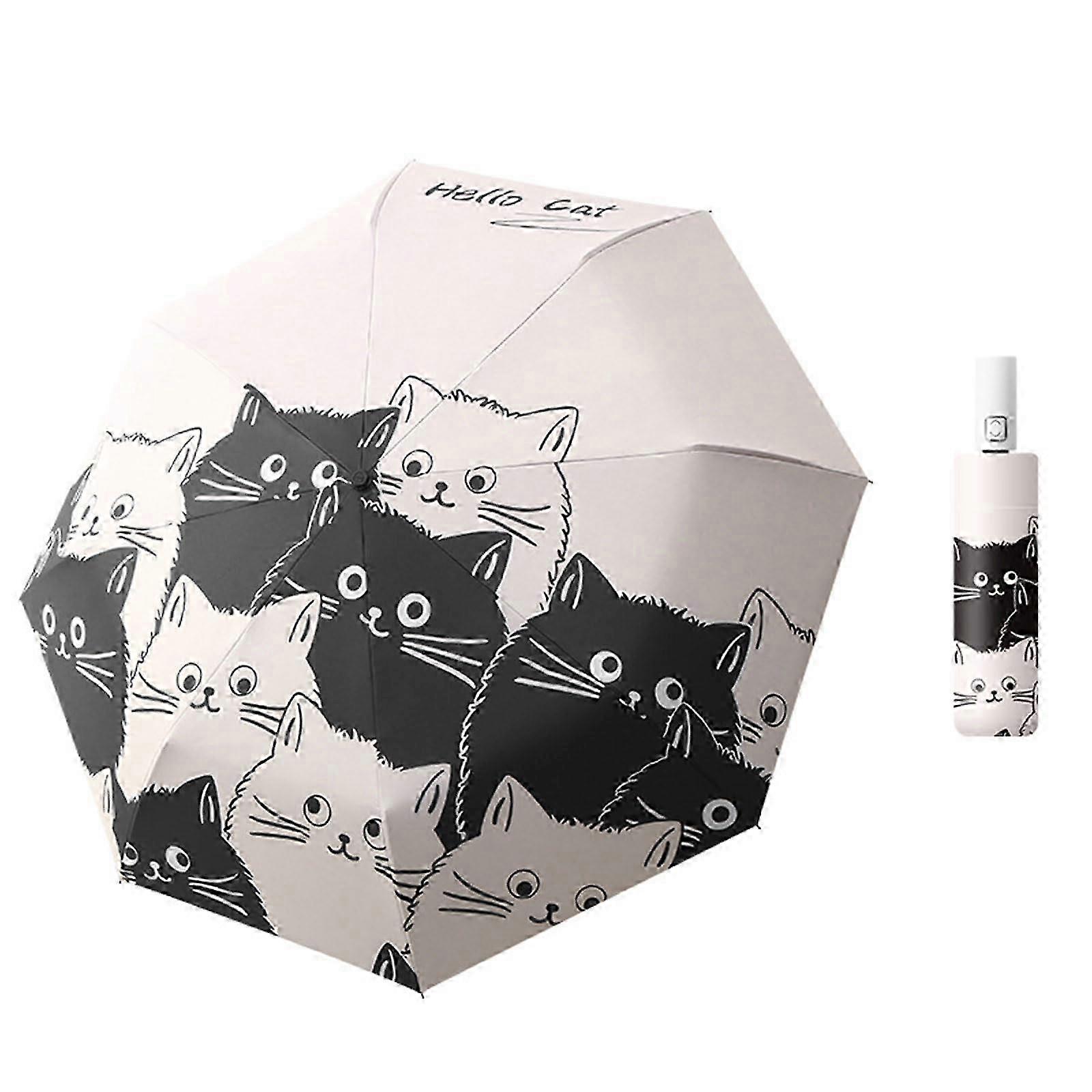 Windproof Cat Print Compact 8-Rib Umbrella