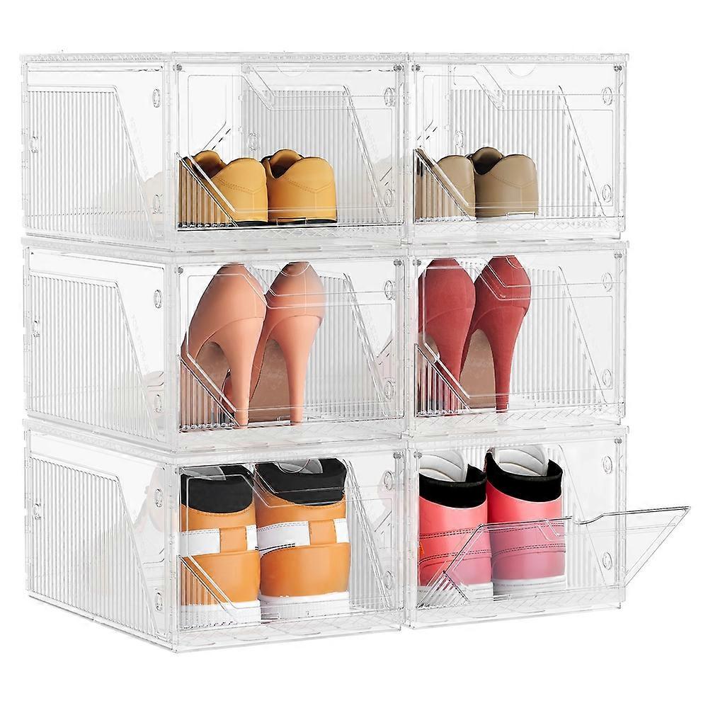 Stackable plastic shoe storage boxes with magnetic doors