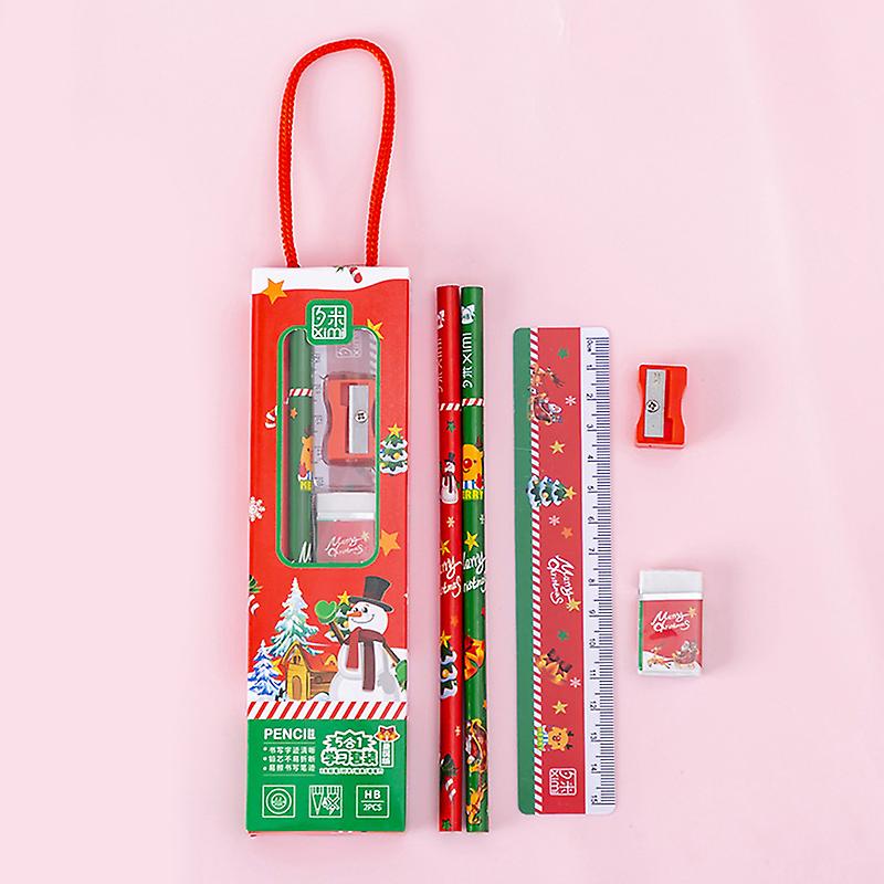 5pcs/set Christmas Stationery Set Pencil Ruler Eraser Sharpener Stationery