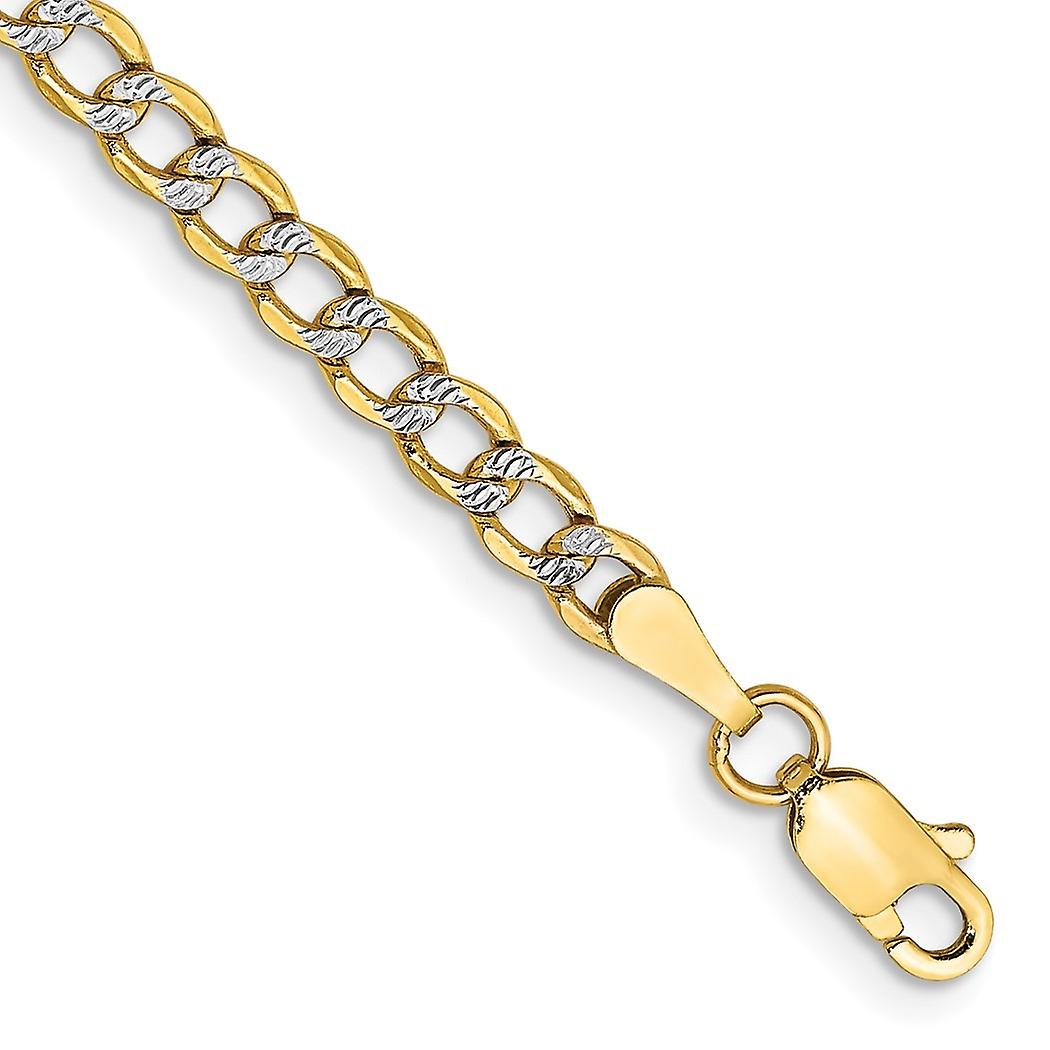 14k 3.4mm半固体ロジウム舗装縁石チェーンブレスレットリンク-女性と男性のためのブレスレット-長さ:7〜9