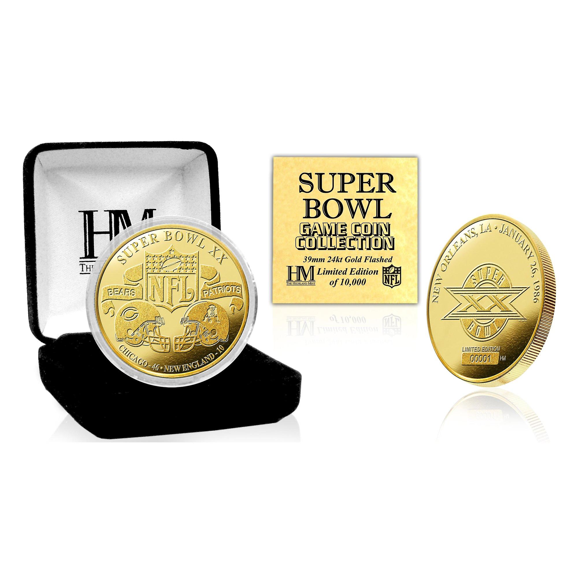 Super Bowl XX Χρυσό Flip Νόμισμα NFL 39mm, επιχρυσωμένο