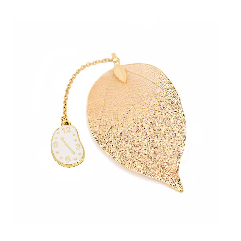 1pc Gold Metal Leaf Bookmark With Clock Pendant For Book Paper Reading (clock)