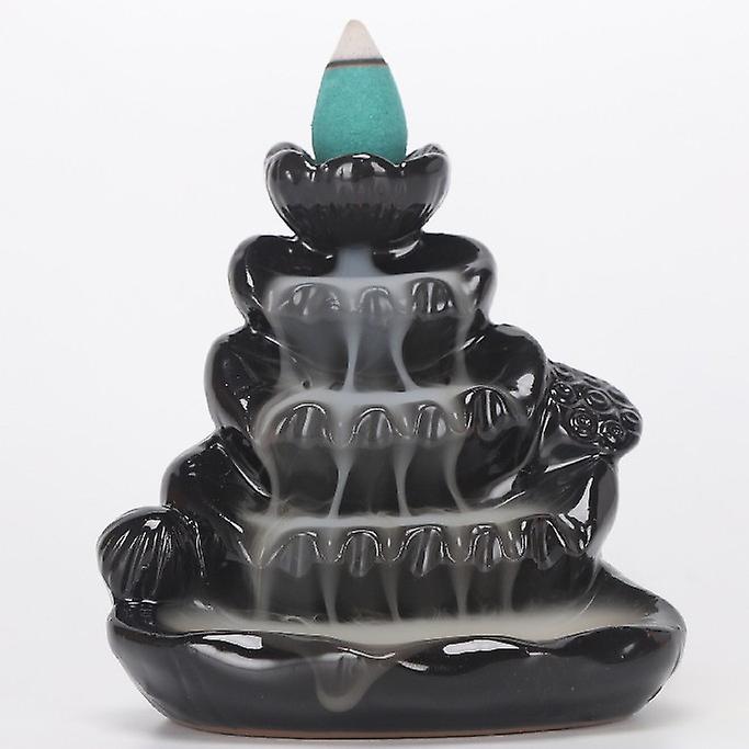 Ceramic Backflow Incense Burner Holder Lotus Waterfall & Incense Cones Gift