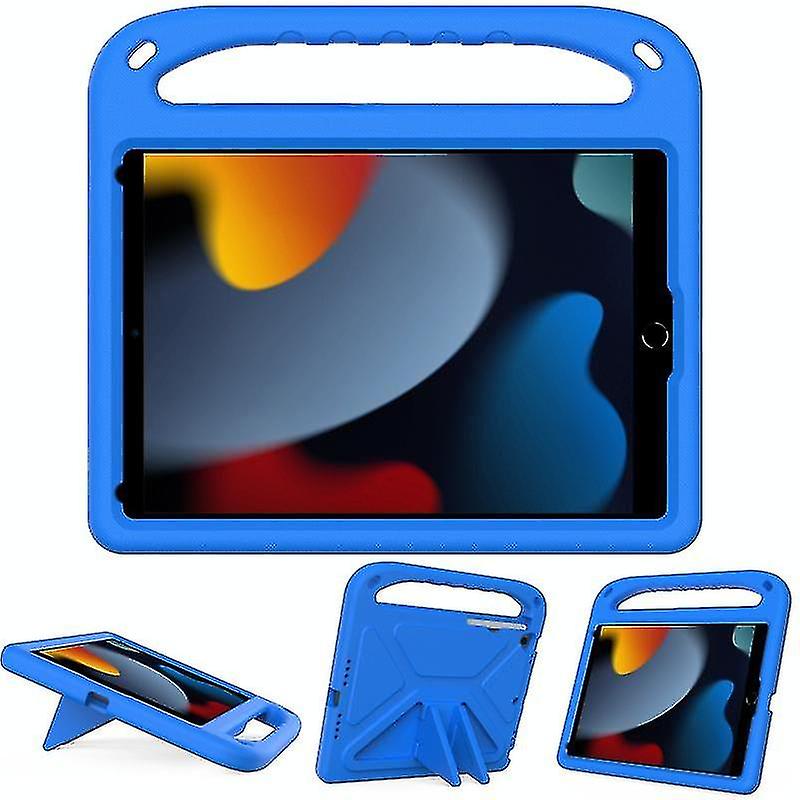 For Ipad 10.2 2021 / 2020 / 2019 Handle Portable Eva Shockproof Protective Case With Triangle Holder(blue)