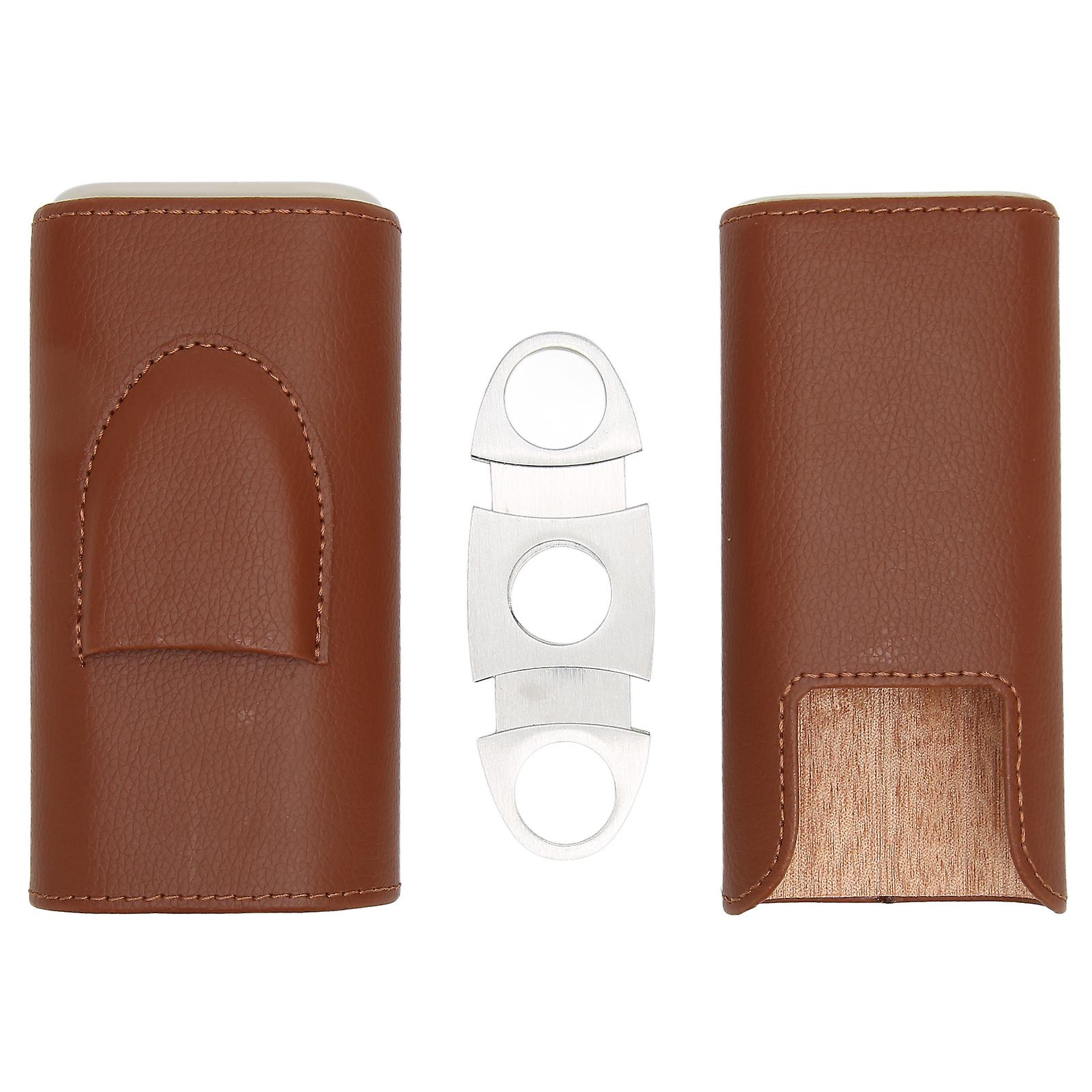 PU Leather Cigar Humidor Hold 3 Cigars Cedar Wood Liner Cigar Travel Case for Travel Desktop Brown