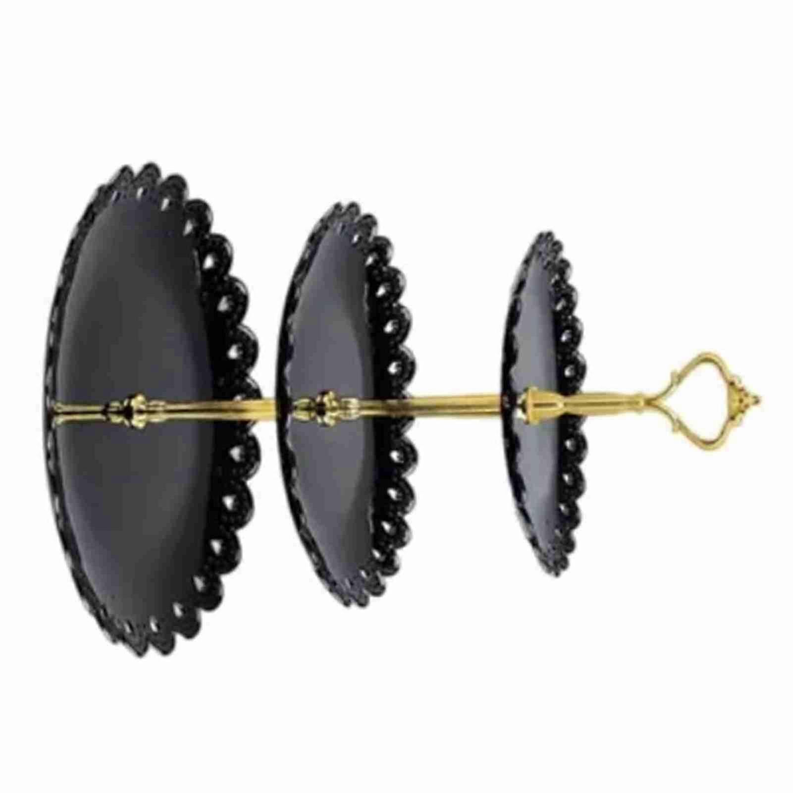 3 Tiers Dessert Tray Stand Large 28cm Black Cake Display Rack