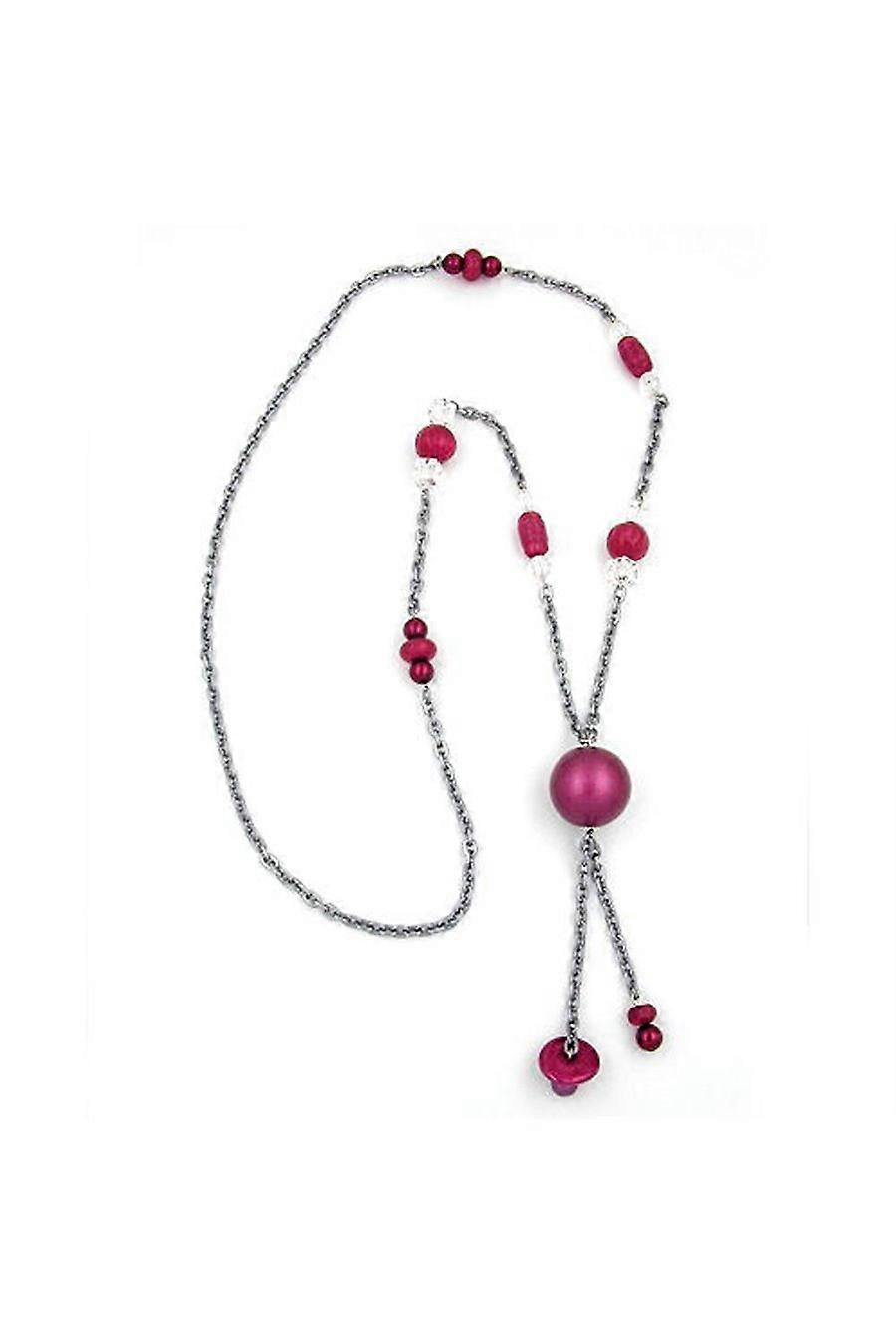 Necklace Pink-grey Beads 95cm - Gl01987