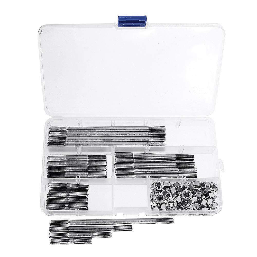80Pcs M6 304 Stainless Steel Stud Bolt Set Threaded Stud Double Head Screw Rod With Nut Assortment Kit