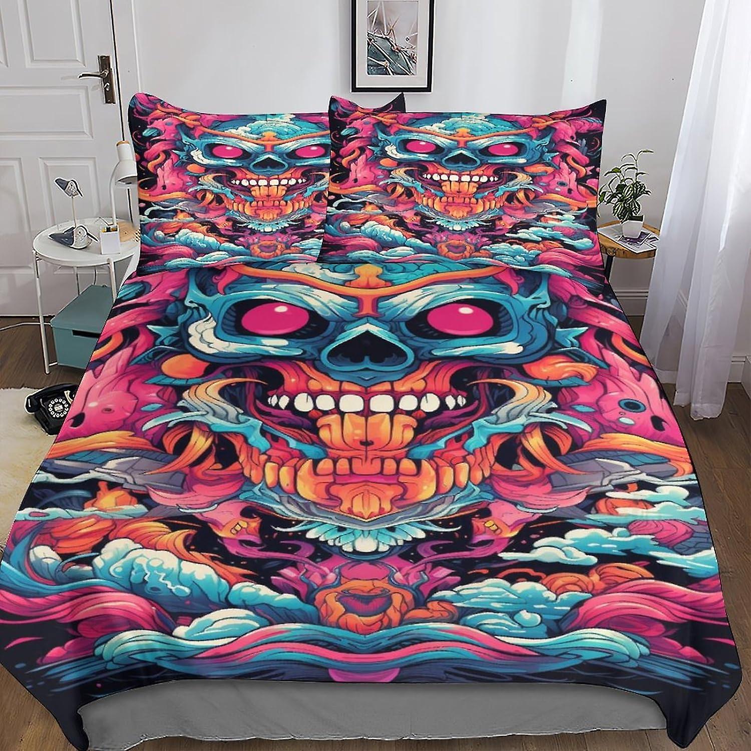 VCLUST Gothic Skull 3D Cover Set för barn pojkar tonåringar påslakan, 3 delar sängkläder set Creative Skull Quilt Cover, täcke med örngott s