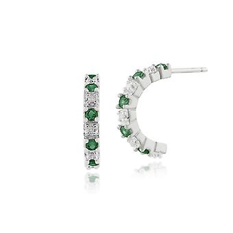 Classic Round Emerald & Diamond Half Hoop Style Earrings in...