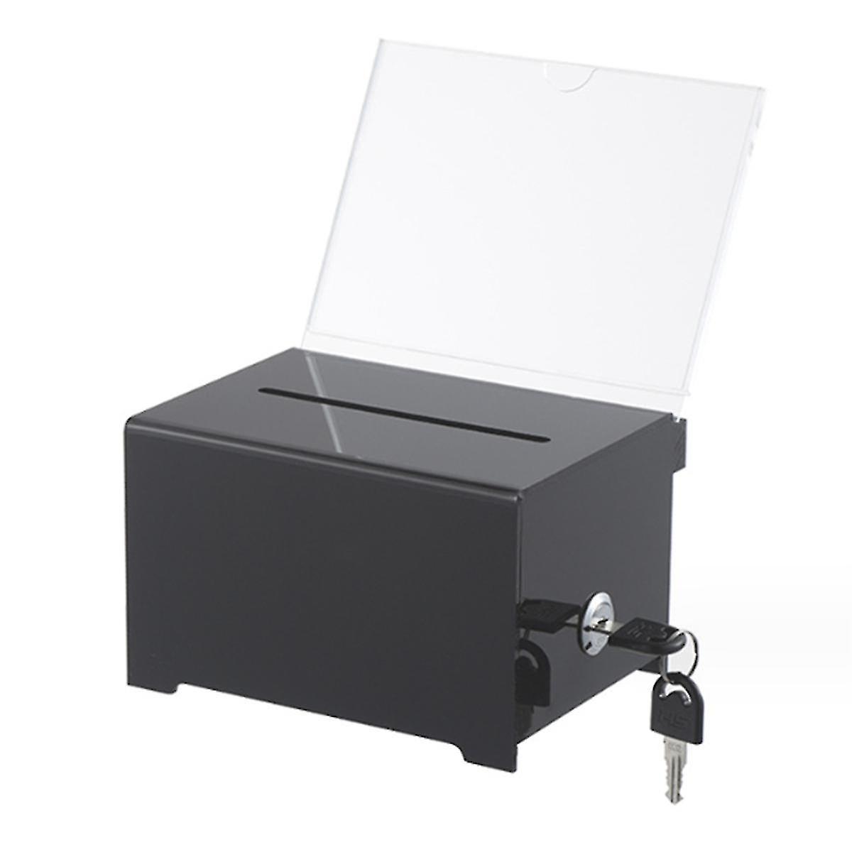 1 Pack Acrylic Donation Box with Lock, Black Ballot Box with Sign Holder, Suggestion Box compatible with Fundra-B5