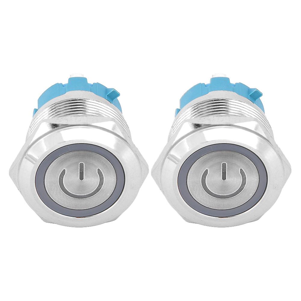 2 Pcs Button Switch Flat Head Self Reset IP65 220VAC 22mm 4 Pin Switch with Light(White )