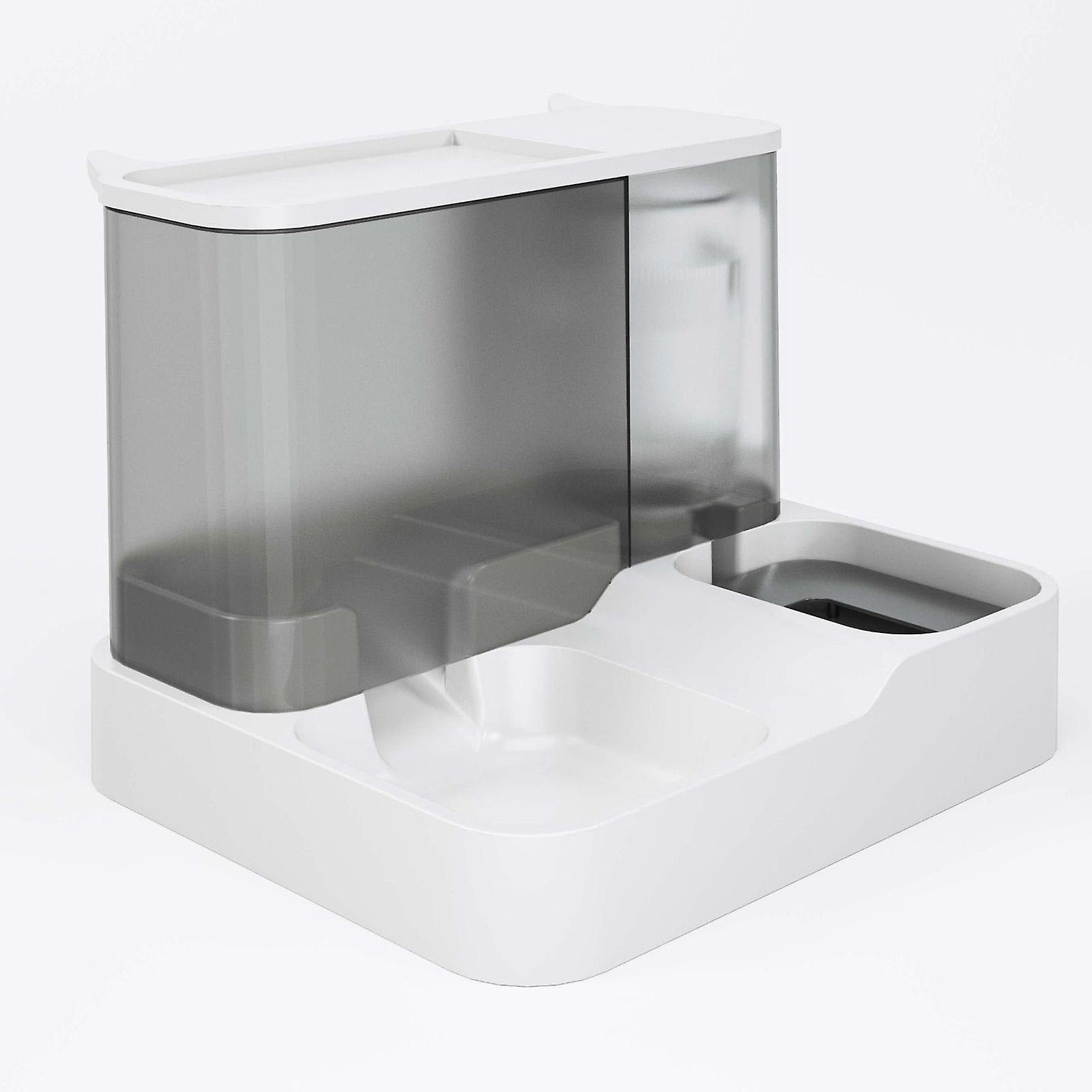 Pet Water Food Dispenser 2 in 1 Large Capacity Transparent Window Automatic Pet Feeder for Dog Cat Gray 