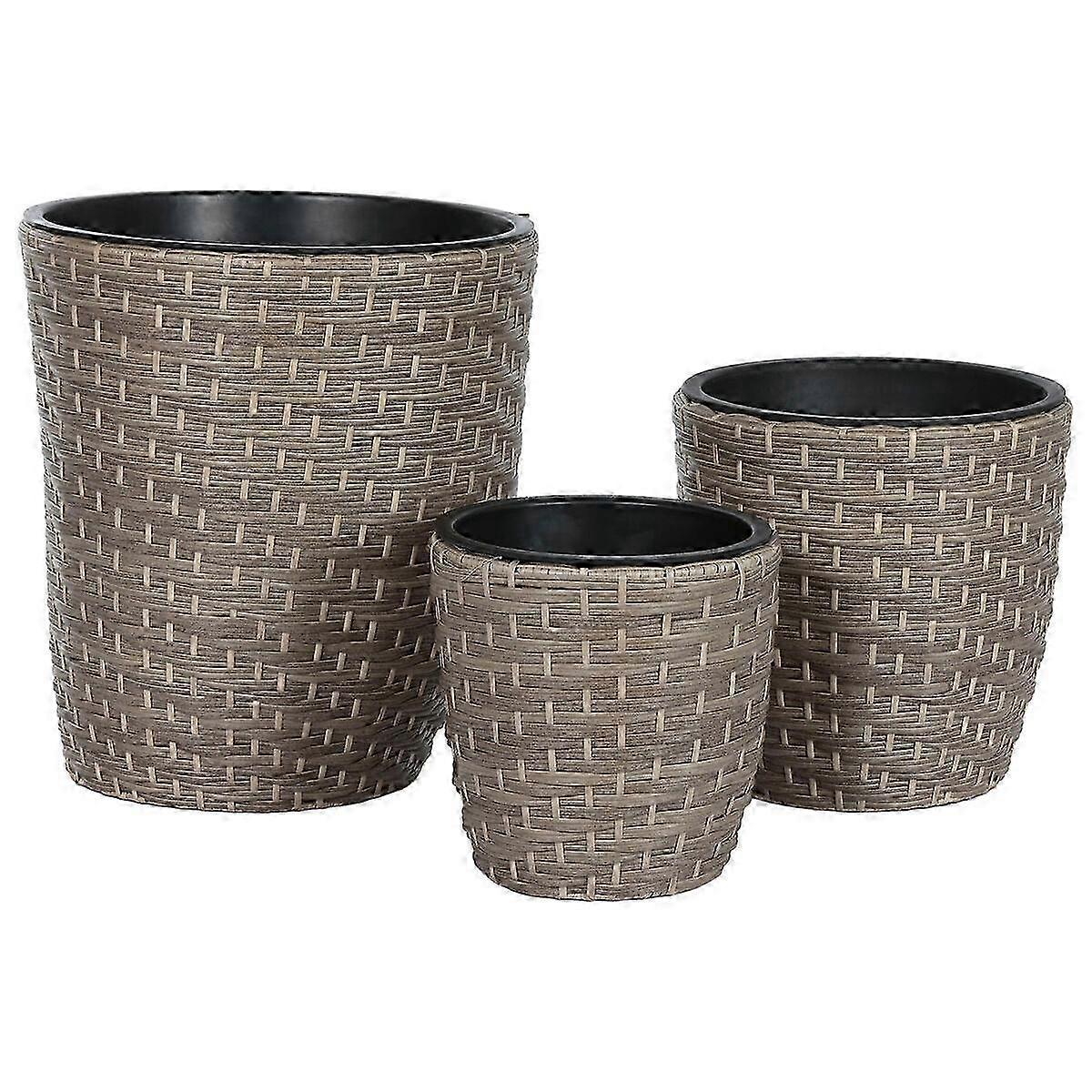 Set of Planters Home ESPRIT polypropylene Rattan 40 x 40 x 45 cm
