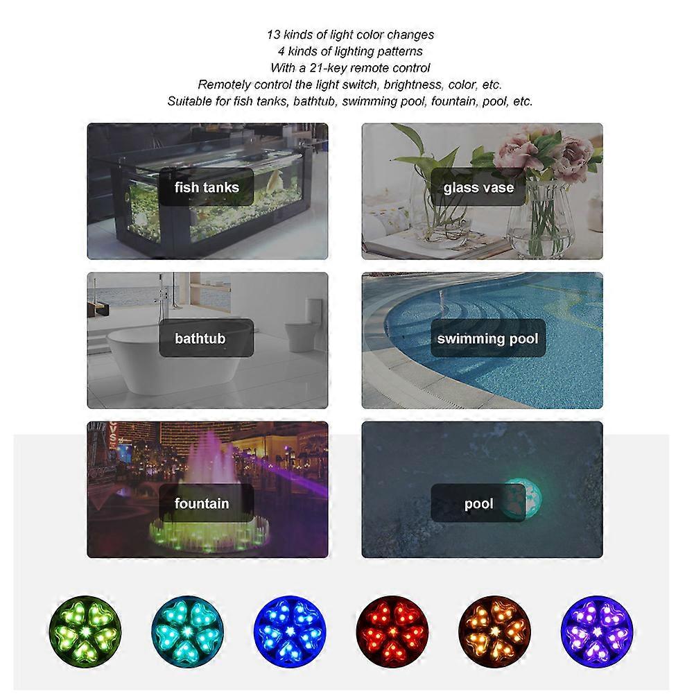 2Pcs 2W Underwater LED Pool Lights, IP68, 8.7cm, Remote