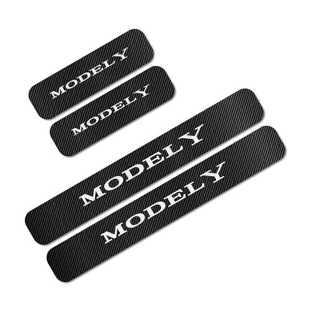 Car Threshold Protector Car Door Sill Scuff Plate Stickers Decor Carbon Fiber Auto Accessories For Tesla Model 3 S X Y P100D