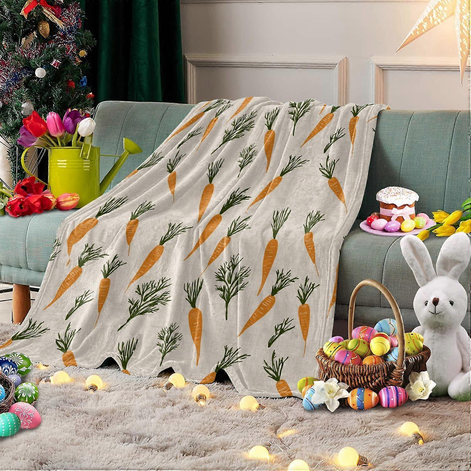 Påsk Kasta Filt - Gård Morot Löv Mjuk Varm Plysch Fleece Säng Överkast, 60x80 I Flanell Filtar Sängkläder För Kvinnor / Män Sovrum Vardagsrum Av