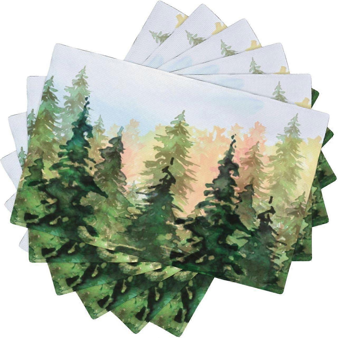 مجموعة المفارش من الغابة الخضراء من 6 ، شجرة ألوان مائية ربيع وصيف مطبخ غرفة معيشة ديكور طاولة عشاء حصيرة عشاء 12x18 بوصة 6 قطع ، نمط 8