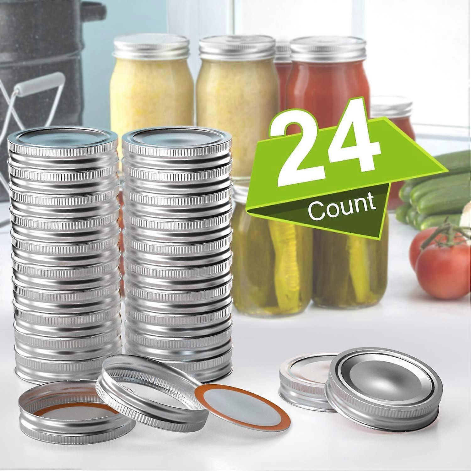 Regular Mouth Canning Lids for Ball, Kerr Jars - 24-Count Split-Type with Leak proof & Airtight Seal Features, Metal Mason Jar Lids for Canning - Food