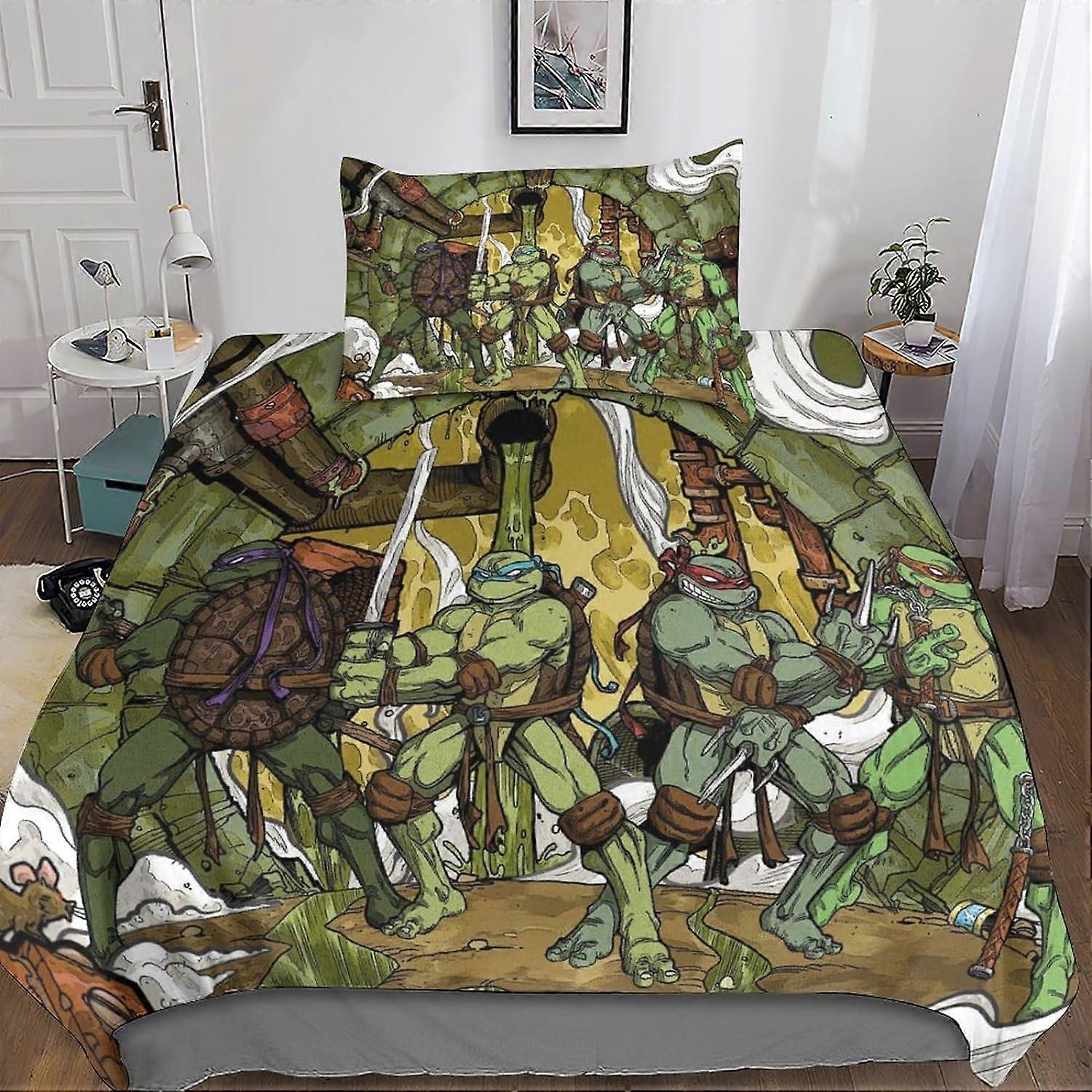 Kerota Teenage Mutant Ninja Turtles Printed Bedding Set Piece Sets with Zipper Microfiber Teenage Mu