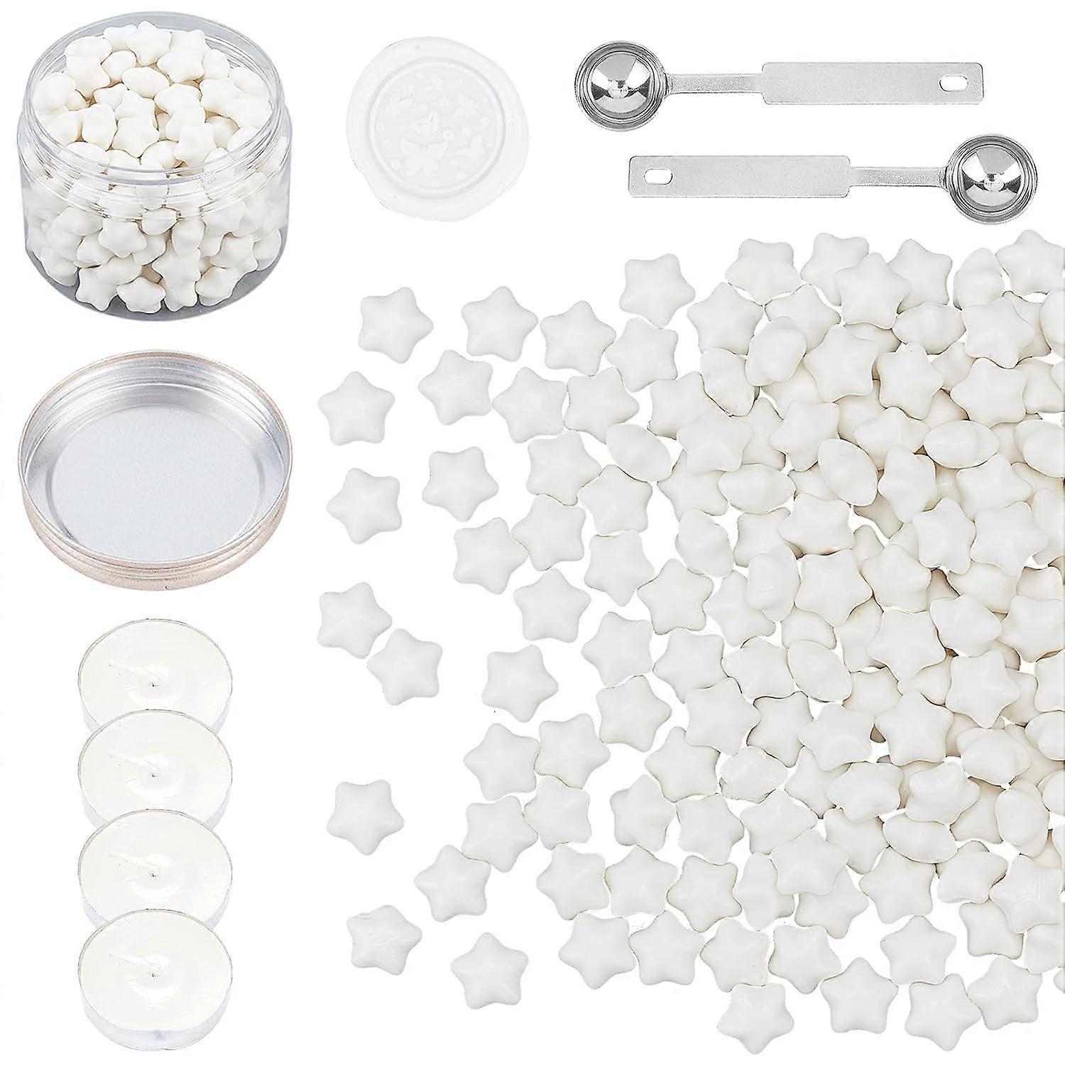 200PCS Wax Seal Beads White Sealing Wax Beads for Wax Seal Stamp Wax Sealing Kit with 4 Candles and 2 Spoon for Embellishment of Cards Envelopes Invit