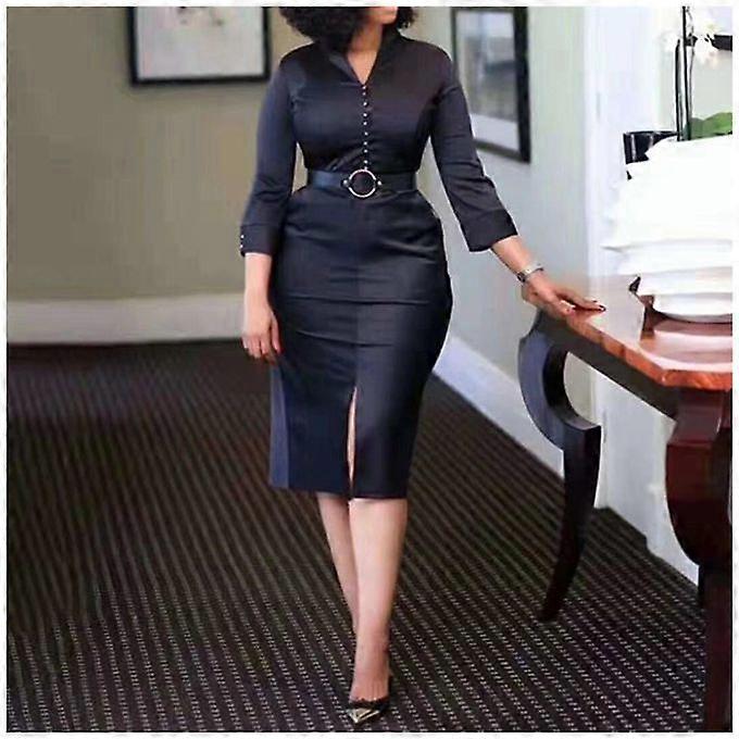 Women's Long Sleeve Medium Length V-neck Buttock Dress