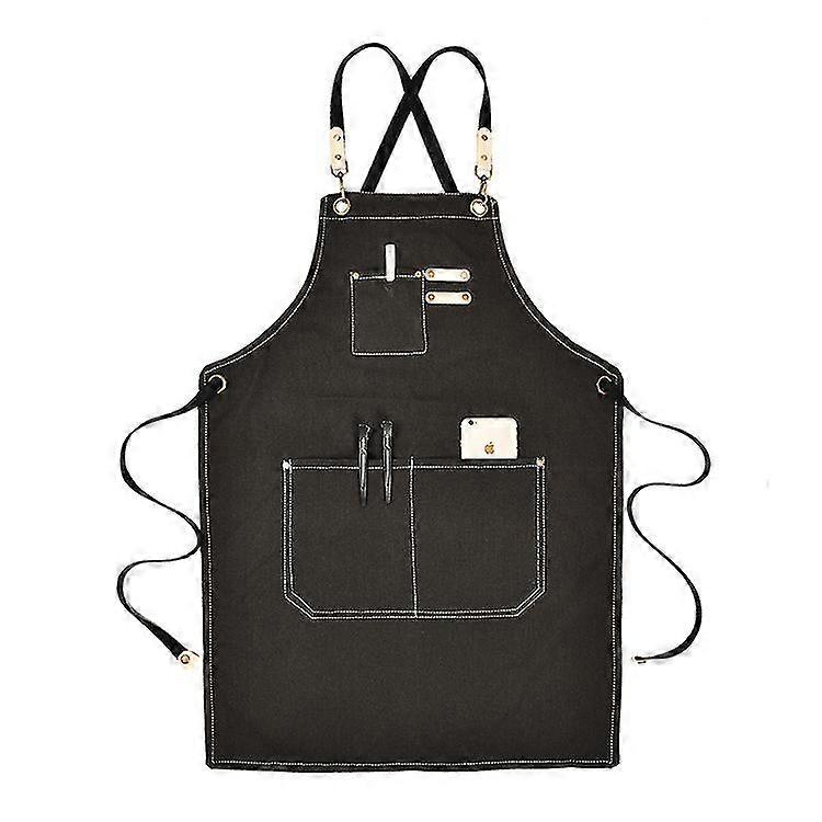 Canvas Work Apron With Adjustable Strap Multi Pockets For Barista Barber Beauty Salon