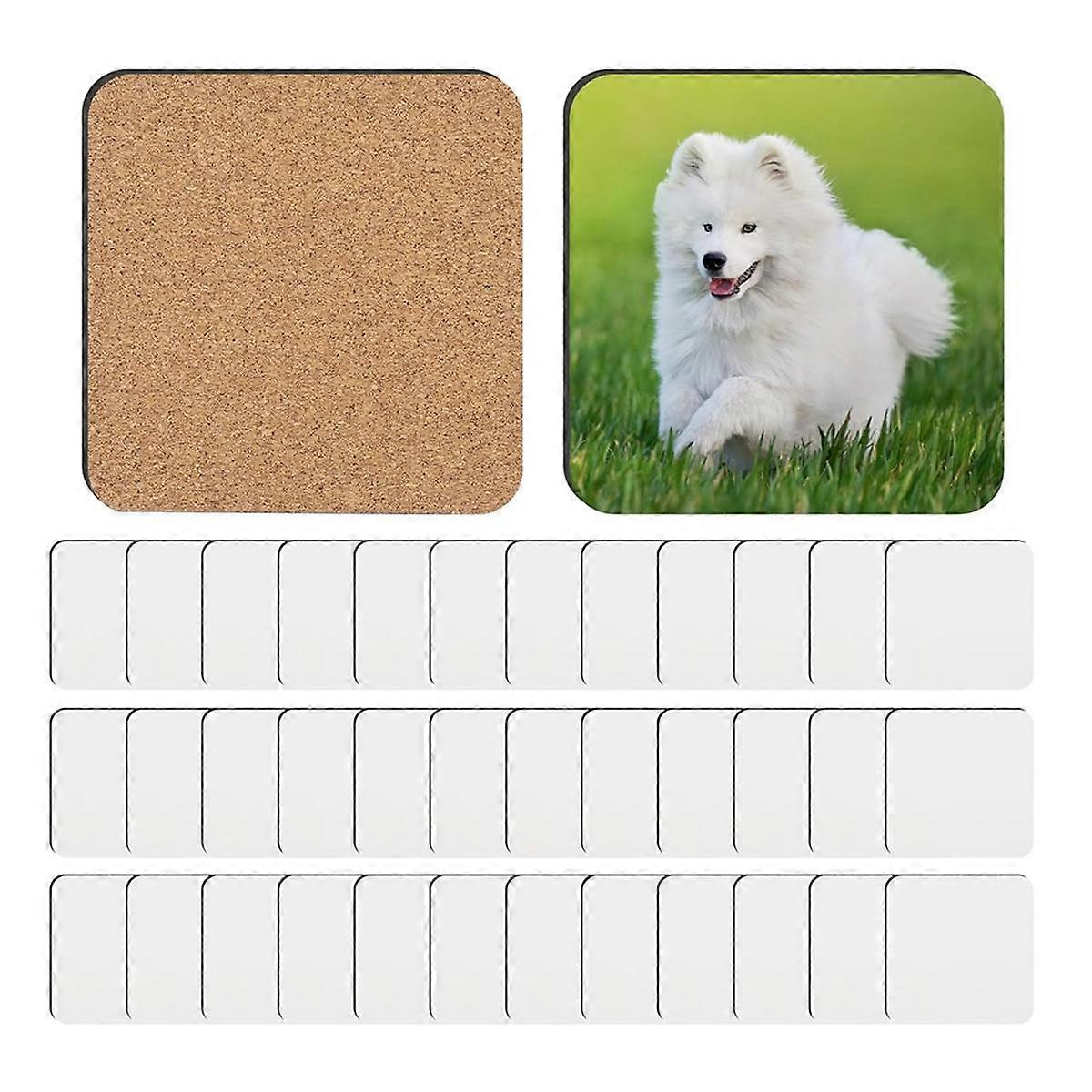 36 PCS Sublimation Coasters Blanks MDF Cork Back Heat Transfer Coasters Wood Hardboard Coasters Blank Sublimation