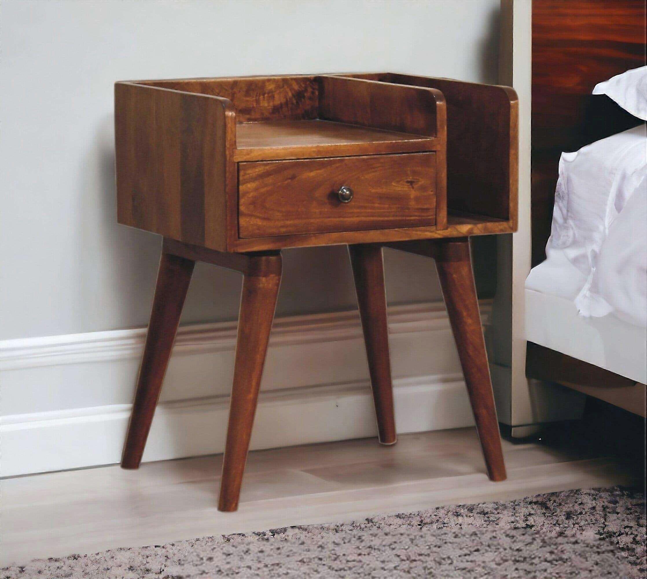 Multi Storage Bedside Table In Dark Finish