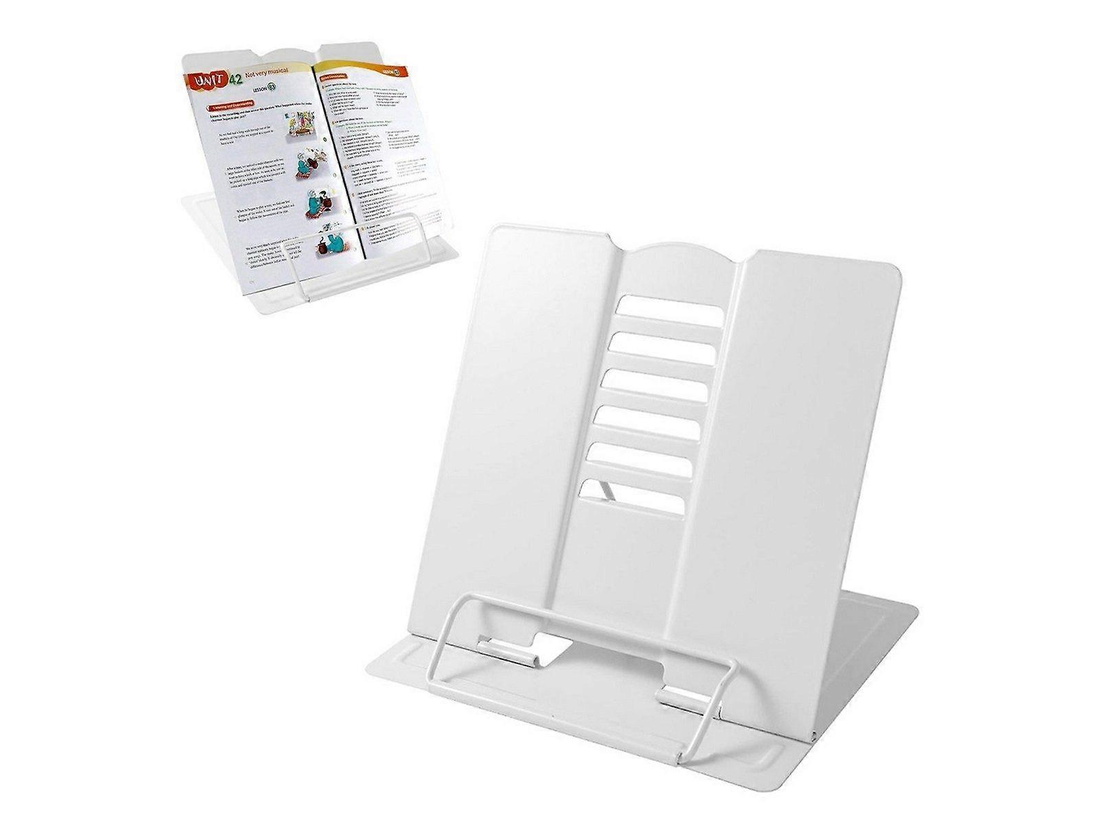 Foldable Metal Book Stand Adjustable Hands Free Book Holder for Reading - White