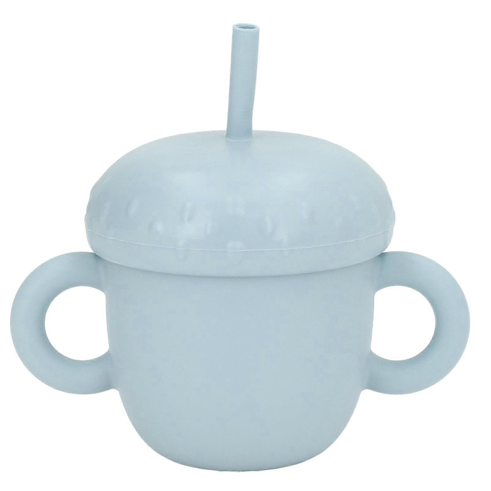 Silicone Training Cup Spill Proof Silicone Baby Trainer Mug with Double Handles and LidGrey Blue