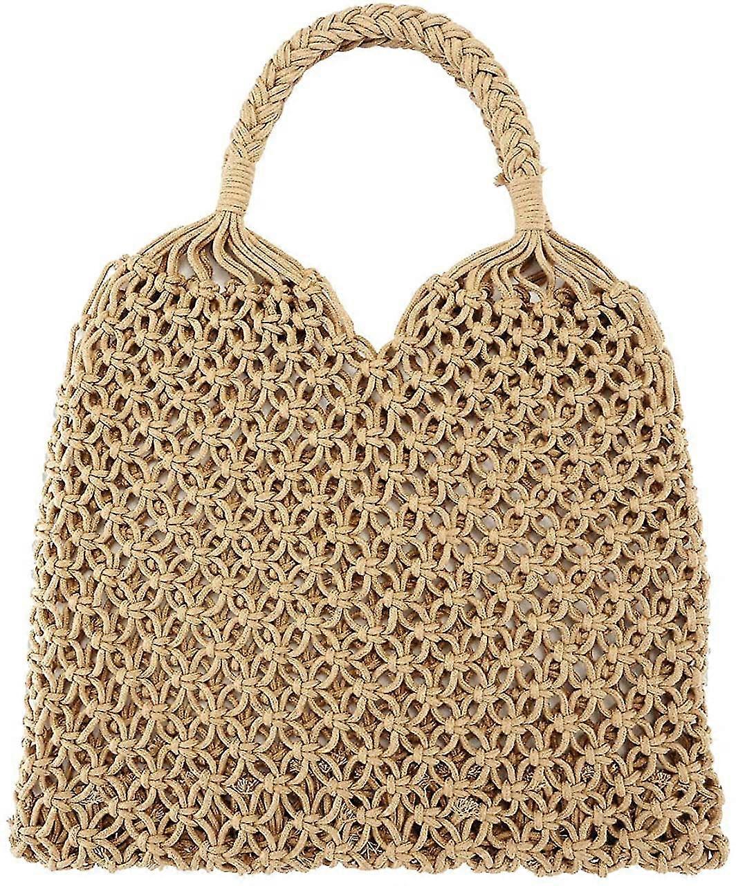 Womens Hand-woven Straw Shoulder Bag Summer Beach Handles Tote Handbag