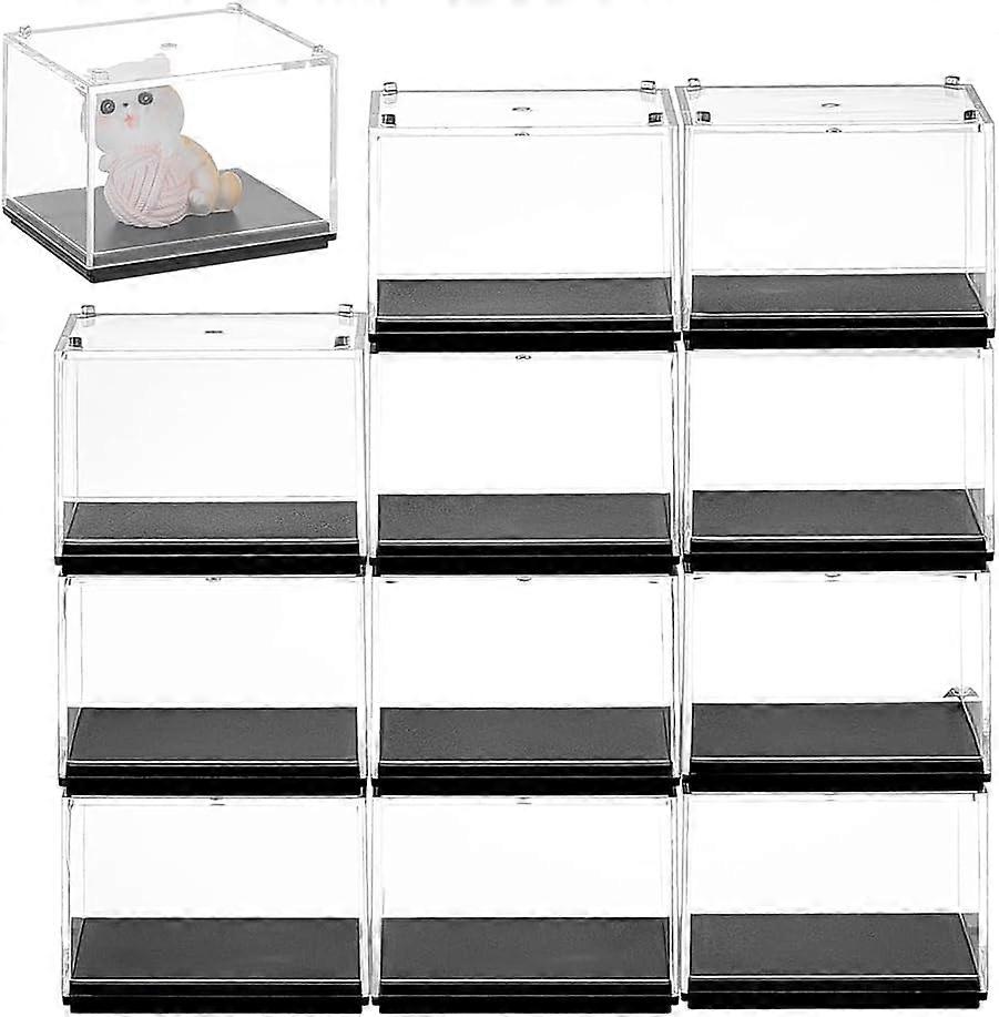 12 PCS Minifigures Display Case 2.4x2x1.9inch Stackable Model Display Case Clear Acrylic Display Case with Black Base Building Blocks Boxes for Minifi